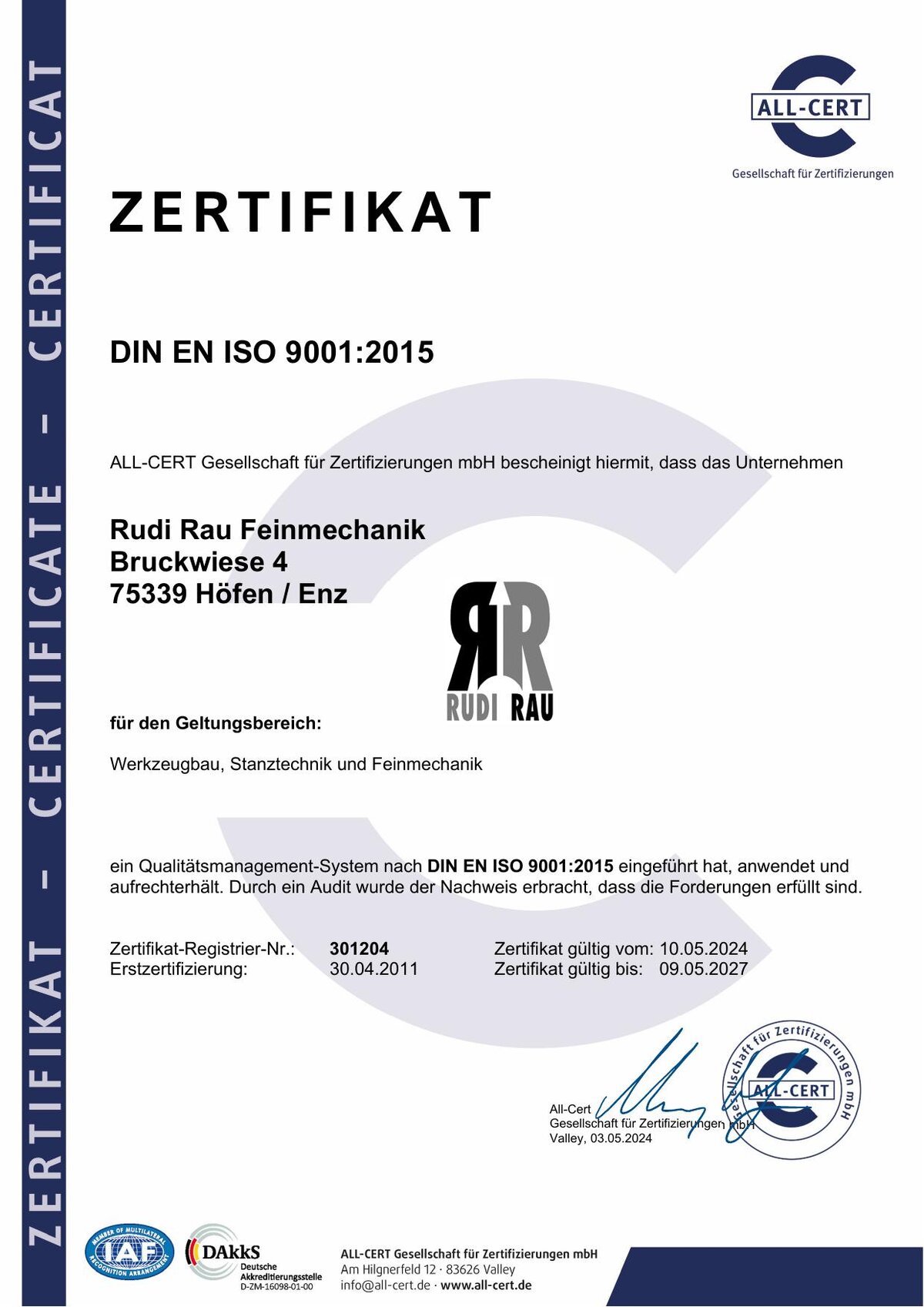 DIN EN ISO 9001:2015 Zertifikat
